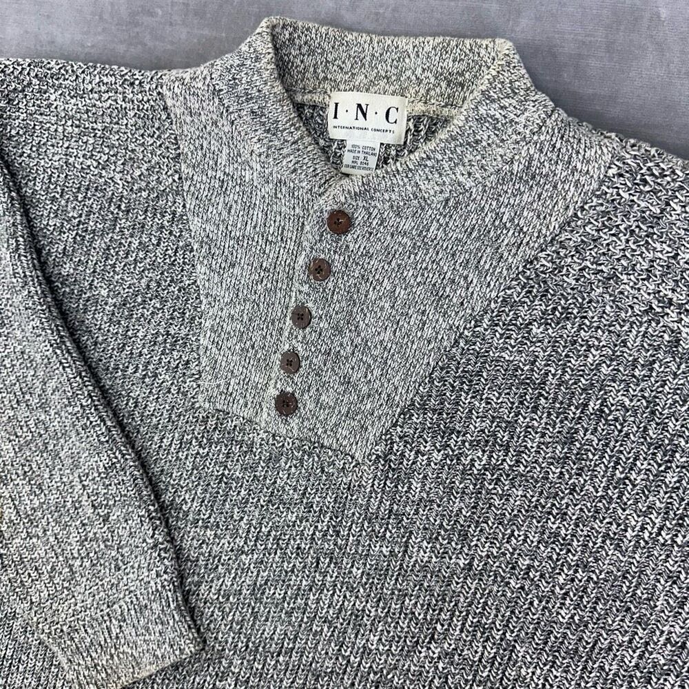 Vintage INC Sweater Womens XL Grey Chunky Knit Cowl Neck Henley Pullover‎ 90s